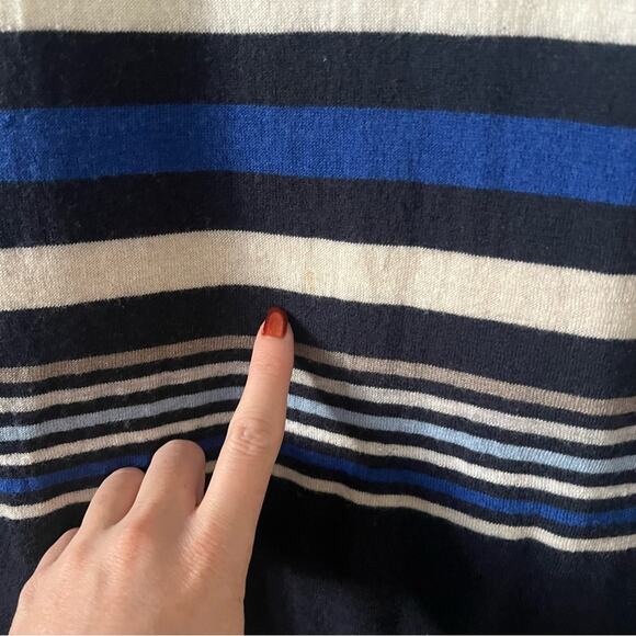 Vince Navy Blue Striped Merino Wool Sweater - Picture 4 of 7